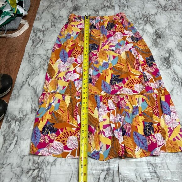 C&C California Floral Tropical MIDI Skirt size small pink yellow vacation boho - Picture 6 of 7